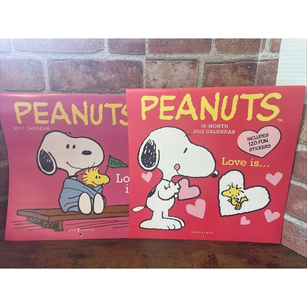 Snoopy Peanuts 16-Month Wall Calendar + 120 Stickers Lot Of 2 Calendars 2011-12